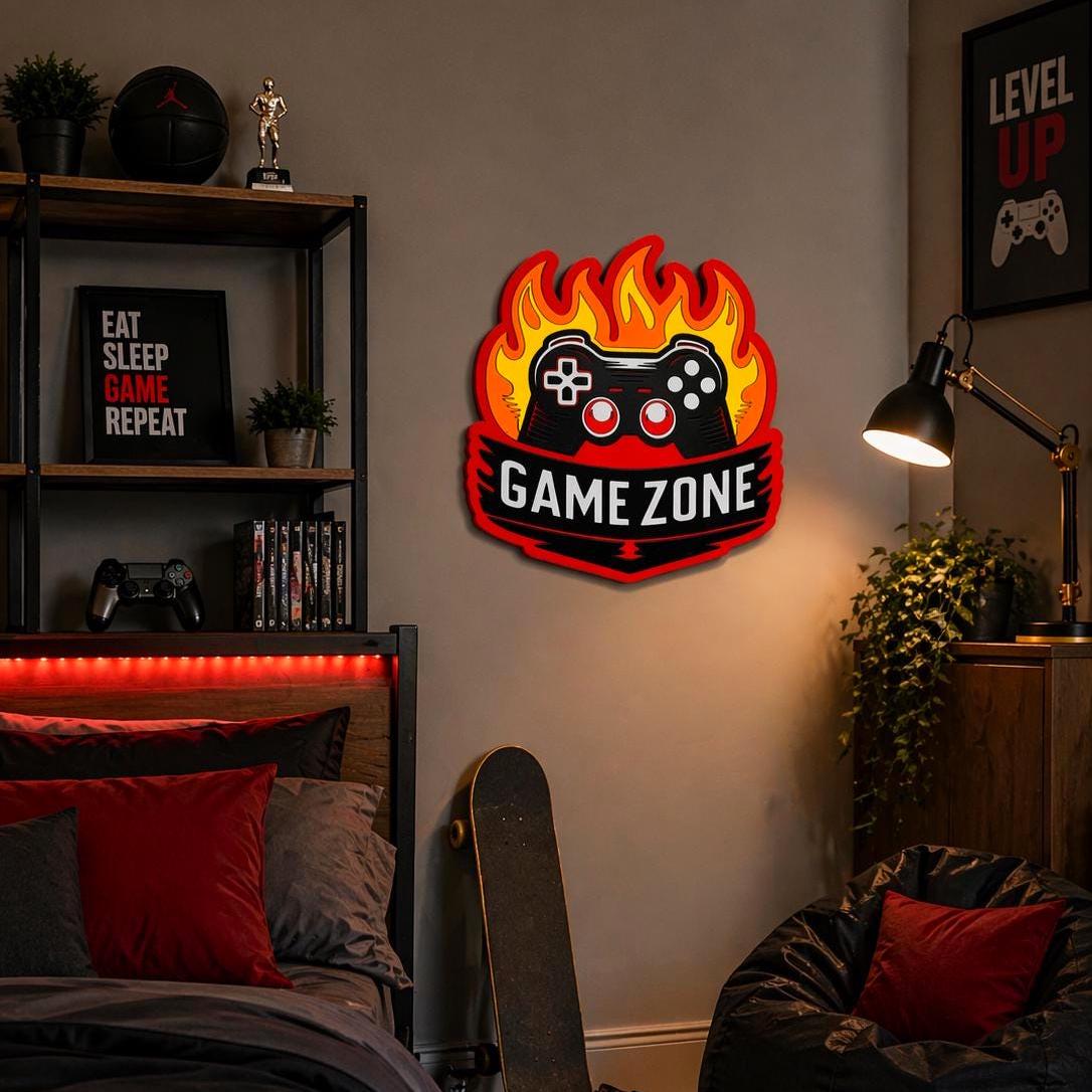 Game Zone Wall Sign | Gamer Room Decor | Boys Bedroom Wall Art | Gaming Room Sign | Teen Gamer Gift | Video Game Wall Decor | Gaming Setup Decor Handmade 3D Wood Sign