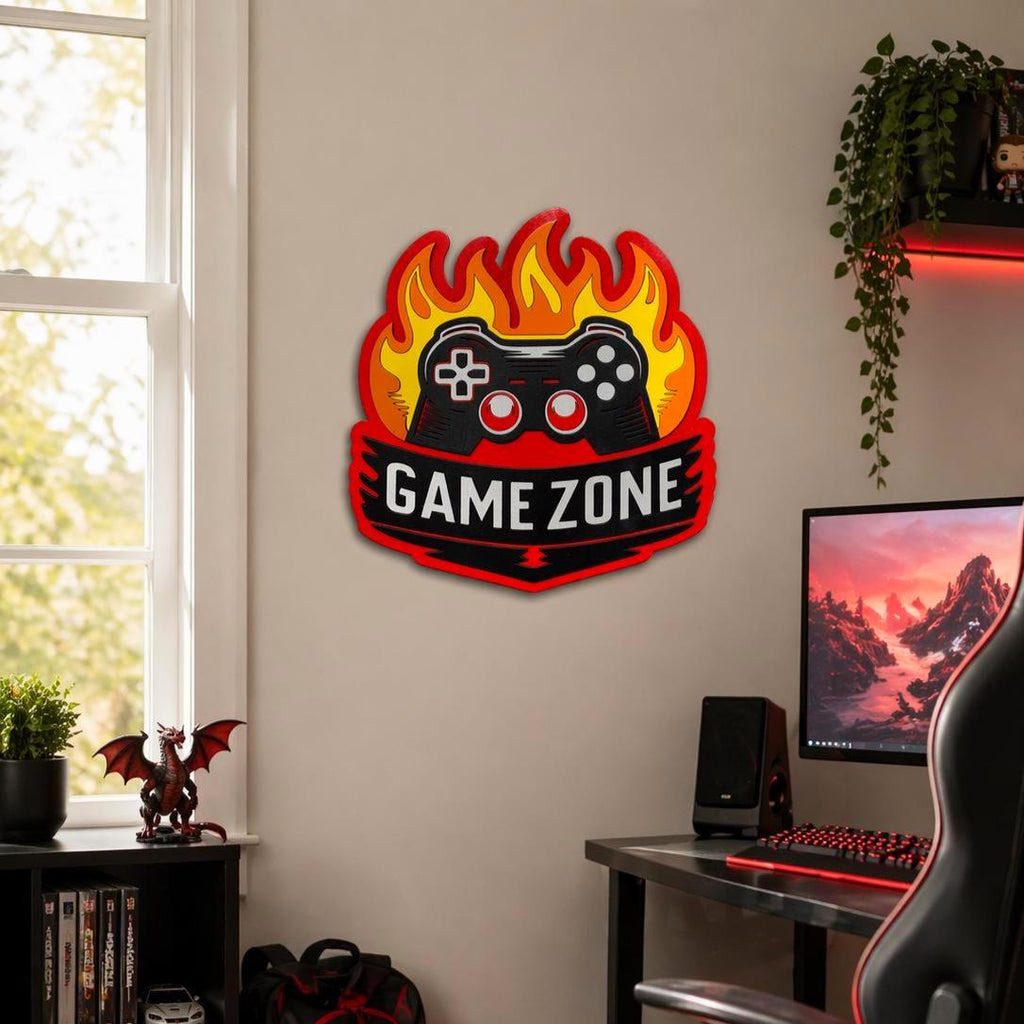 Game Zone Wall Sign | Gamer Room Decor | Boys Bedroom Wall Art | Gaming Room Sign | Teen Gamer Gift | Video Game Wall Decor | Gaming Setup Decor Handmade 3D Wood Sign