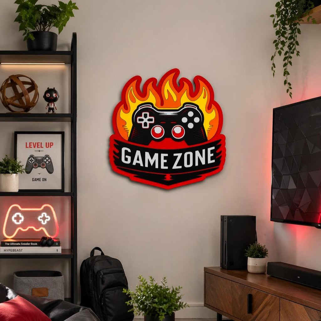 Game Zone Wall Sign | Gamer Room Decor | Boys Bedroom Wall Art | Gaming Room Sign | Teen Gamer Gift | Video Game Wall Decor | Gaming Setup Decor Handmade 3D Wood Sign