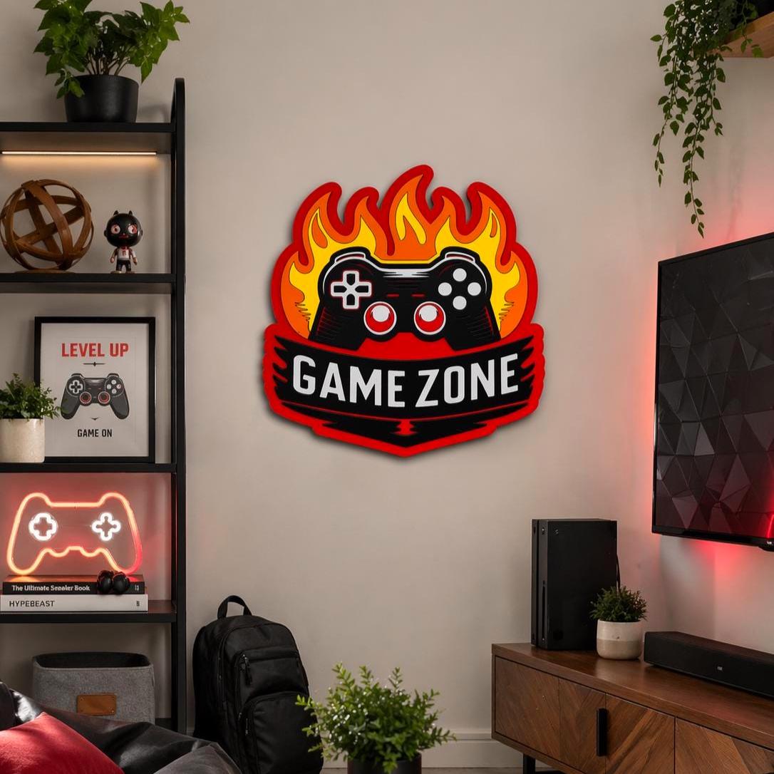 Game Zone Wall Sign | Gamer Room Decor | Boys Bedroom Wall Art | Gaming Room Sign | Teen Gamer Gift | Video Game Wall Decor | Gaming Setup Decor Handmade 3D Wood Sign