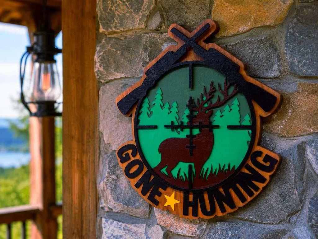 Gone Hunting Wooden Sign | Layered Hunting Wall Decor | Rustic Deer Cabin Sign