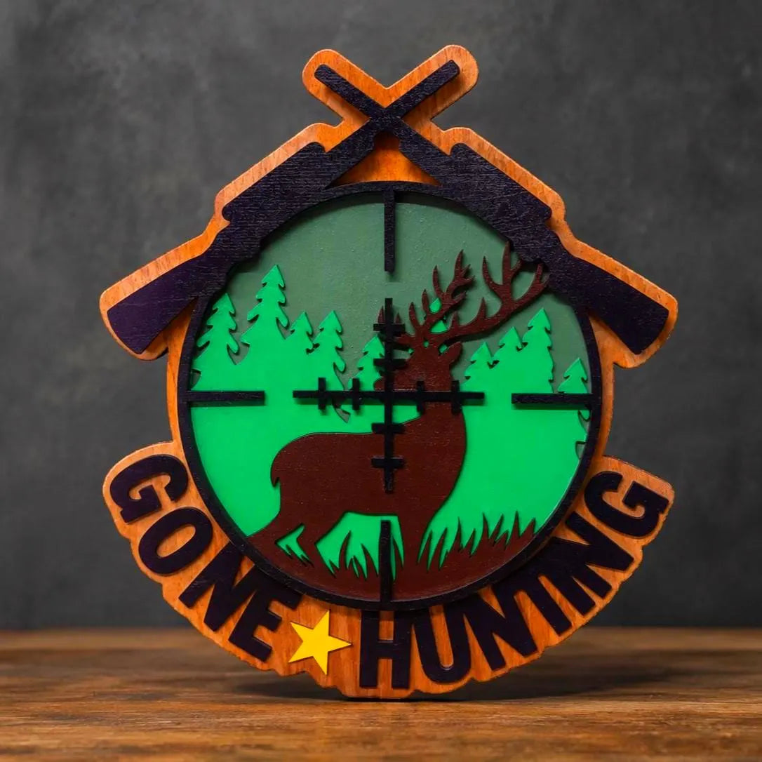 Gone Hunting Wooden Sign | Layered Hunting Wall Decor | Rustic Deer Cabin Sign