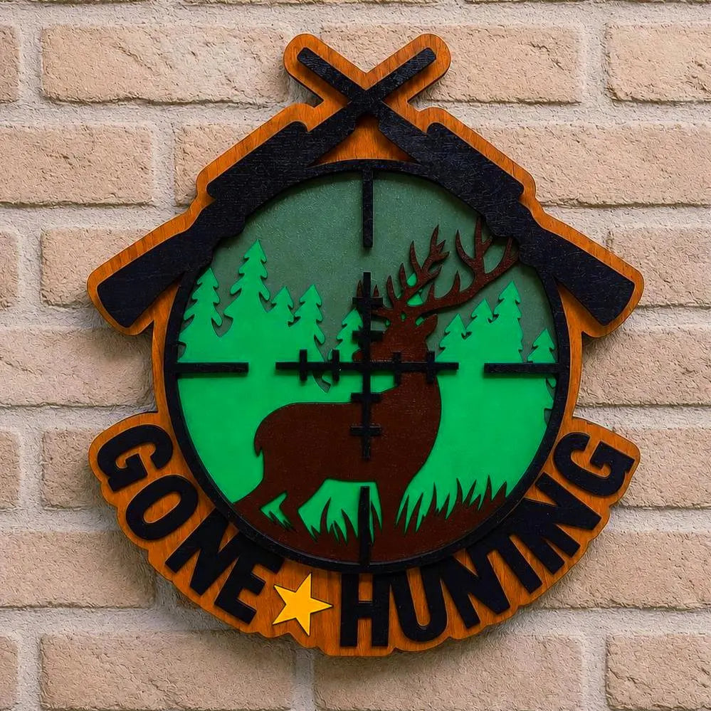 Gone Hunting Wooden Sign | Layered Hunting Wall Decor | Rustic Deer Cabin Sign