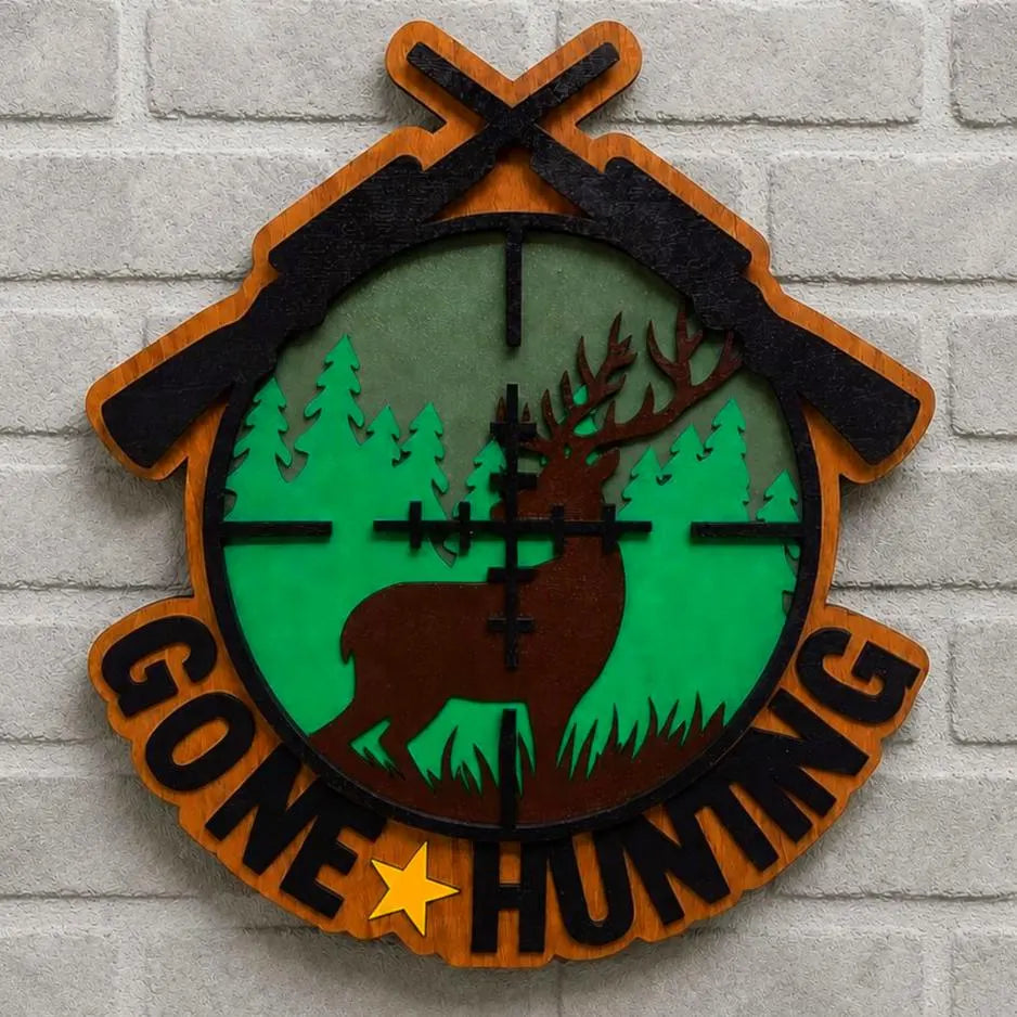 Gone Hunting Wooden Sign | Layered Hunting Wall Decor | Rustic Deer Cabin Sign