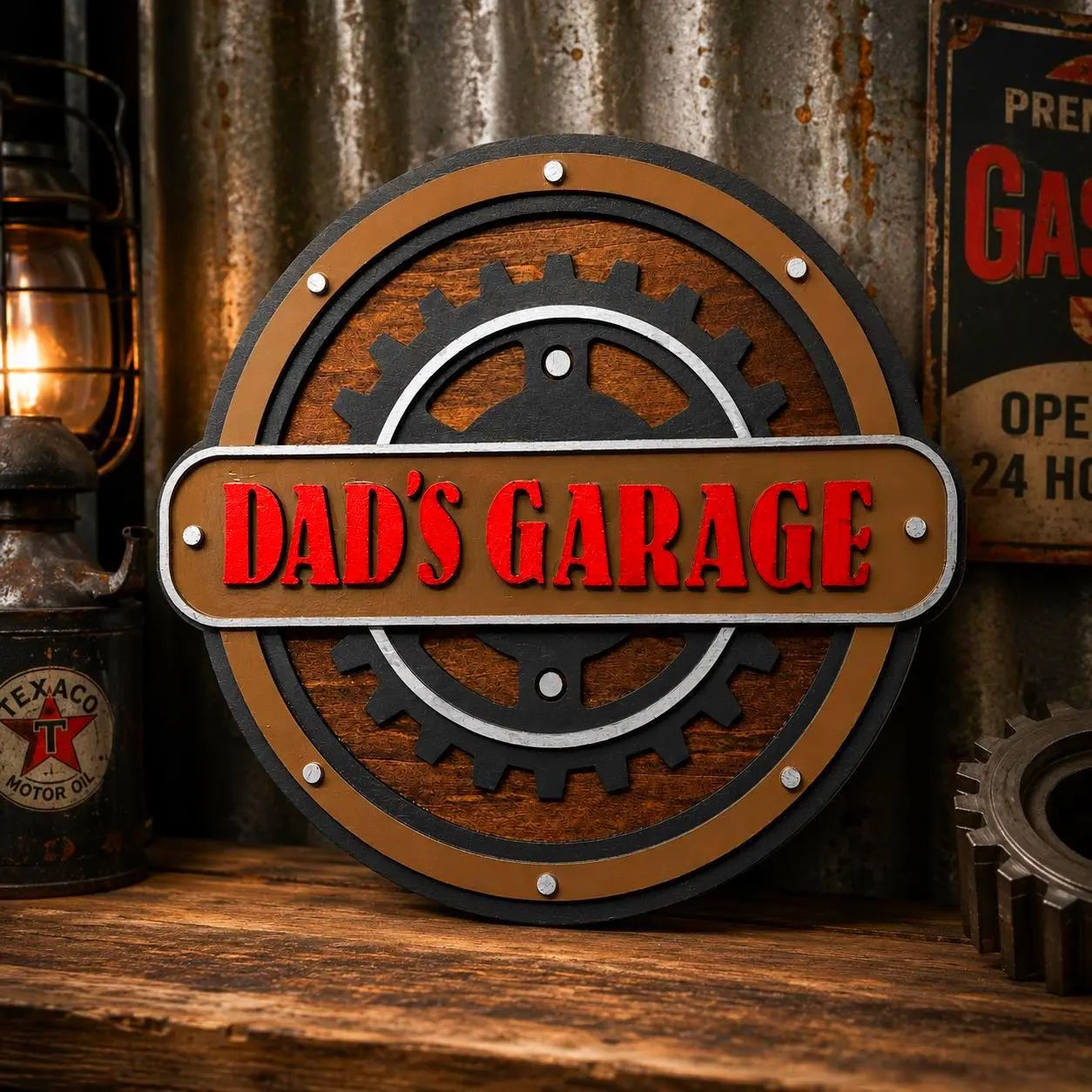 Dad’s Garage Sign | Layered Garage Wall Decor | Man Cave Workshop Sign | Rustic Mechanic Wall Art
