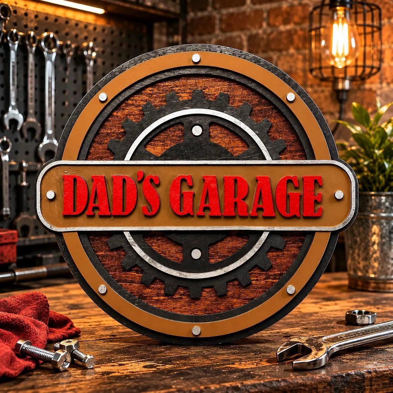 Dad’s Garage Sign | Layered Garage Wall Decor | Man Cave Workshop Sign | Rustic Mechanic Wall Art