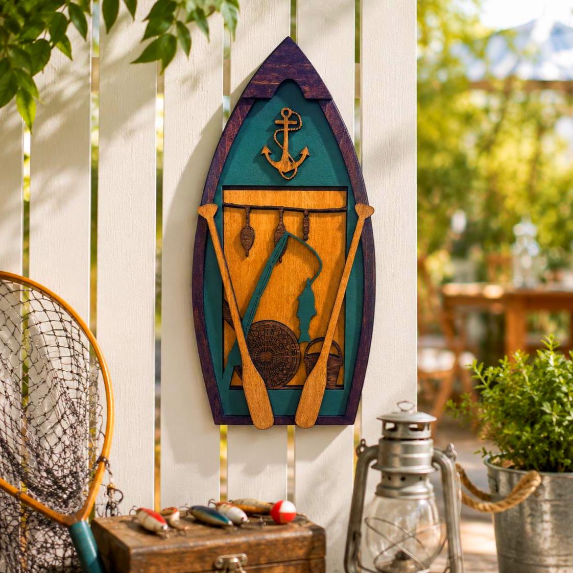 Fishing Boat Wall Decor | Layered Wooden Fishing Sign | Rustic Lake House & Cabin Decor