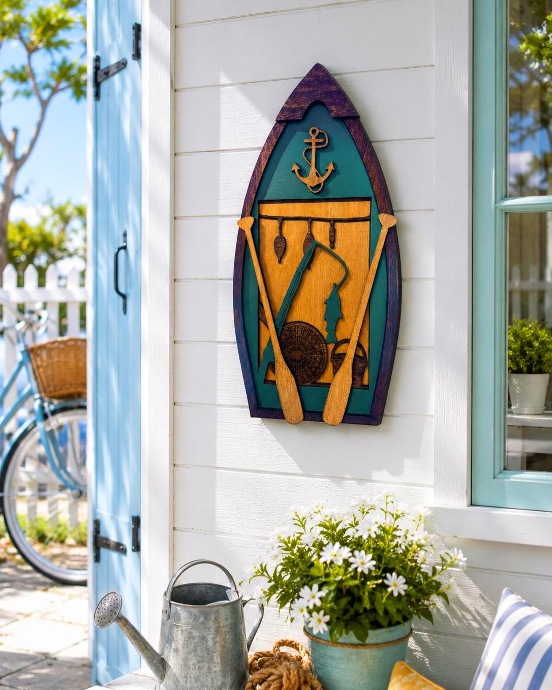 Fishing Boat Wall Decor | Layered Wooden Fishing Sign | Rustic Lake House & Cabin Decor