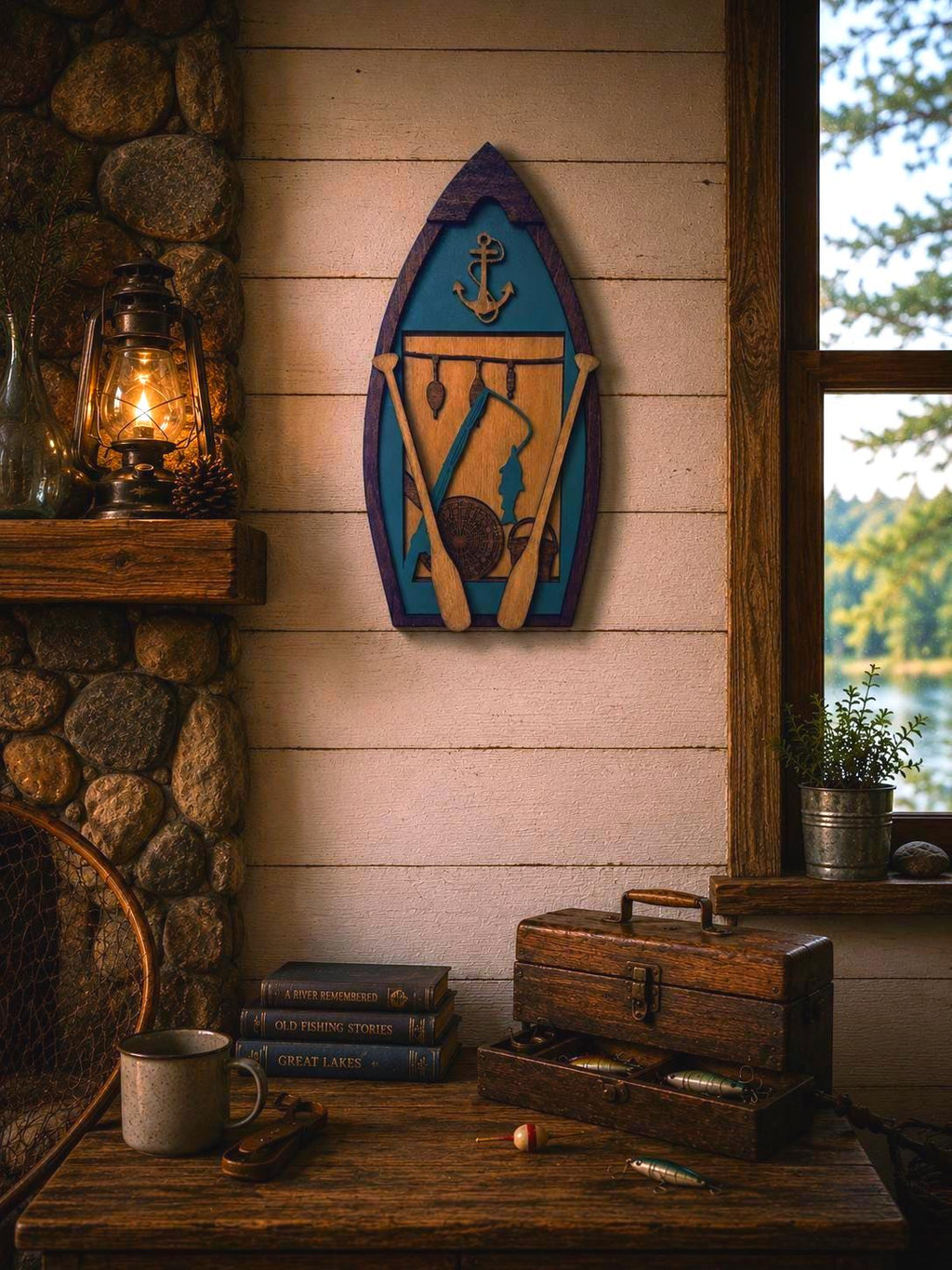 Fishing Boat Wall Decor | Layered Wooden Fishing Sign | Rustic Lake House & Cabin Decor
