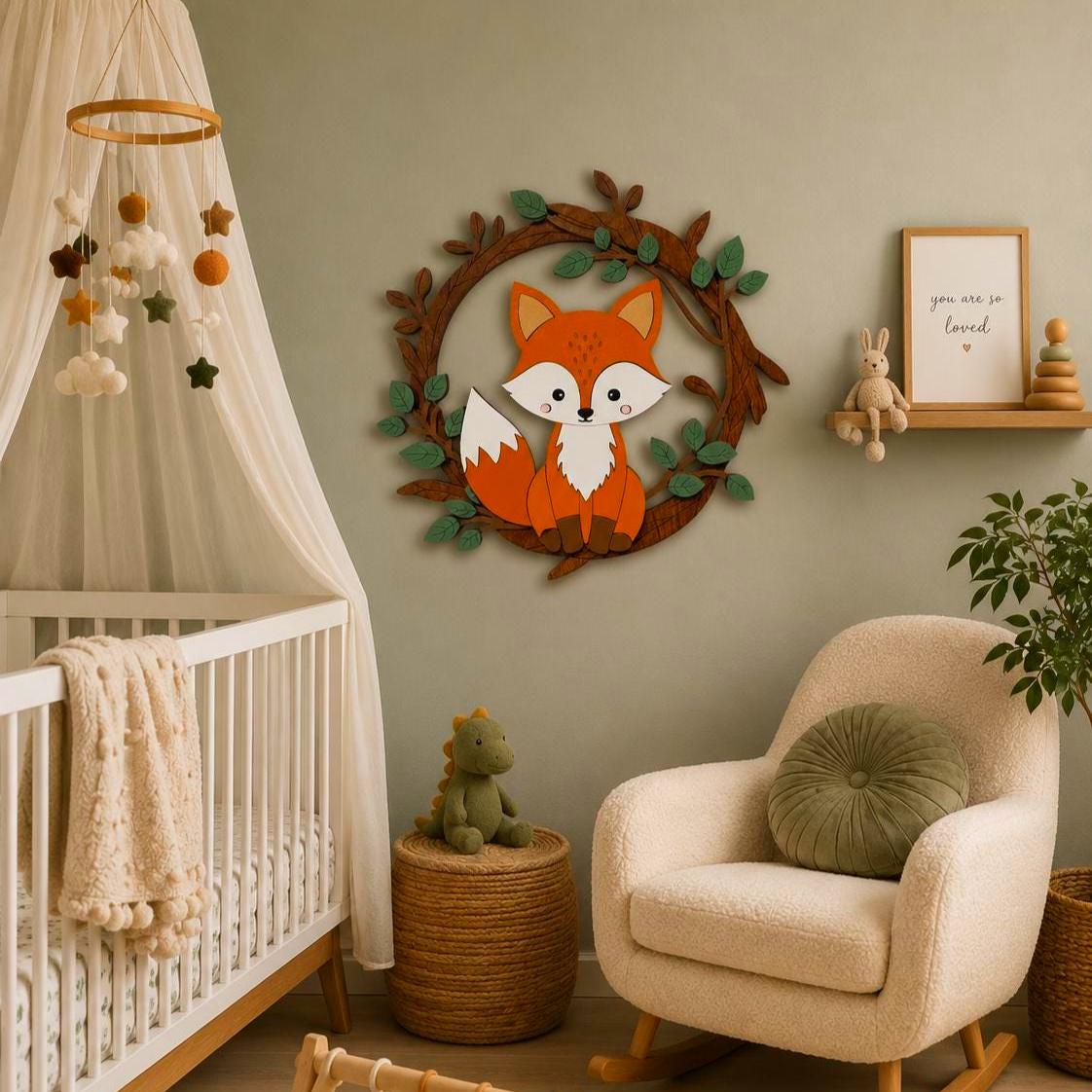 Woodland Fox Nursery Sign | Layered Fox Wall Decor | Woodland Baby Room Decor