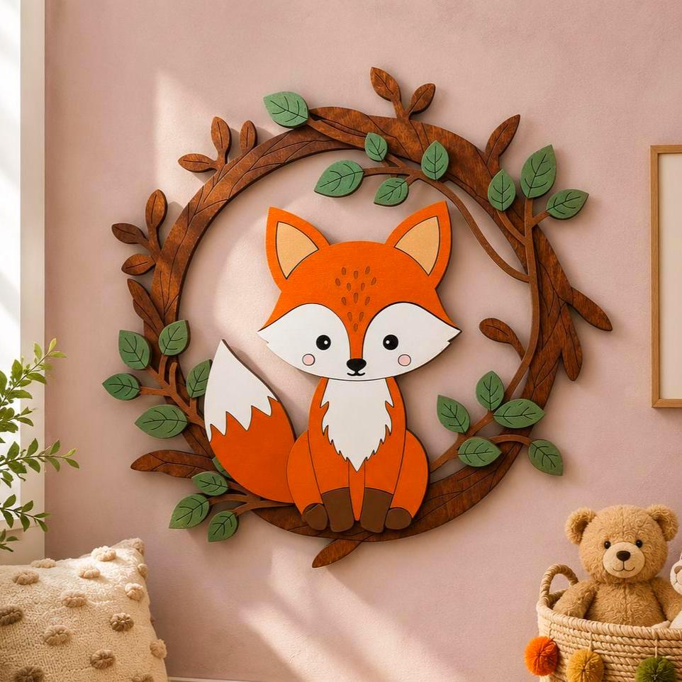 Woodland Fox Nursery Sign | Layered Fox Wall Decor | Woodland Baby Room Decor