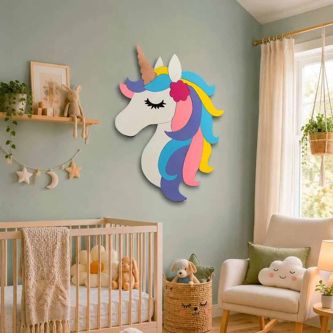 Layered Unicorn Wall Decor | Pastel Unicorn Nursery Sign | Wooden Kids Room Wall Art | Unicorn Bedroom Decor | Playroom Wall Hanging