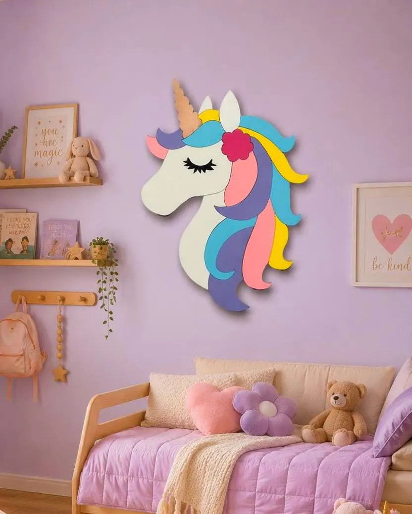 Layered Unicorn Wall Decor | Pastel Unicorn Nursery Sign | Wooden Kids Room Wall Art | Unicorn Bedroom Decor | Playroom Wall Hanging