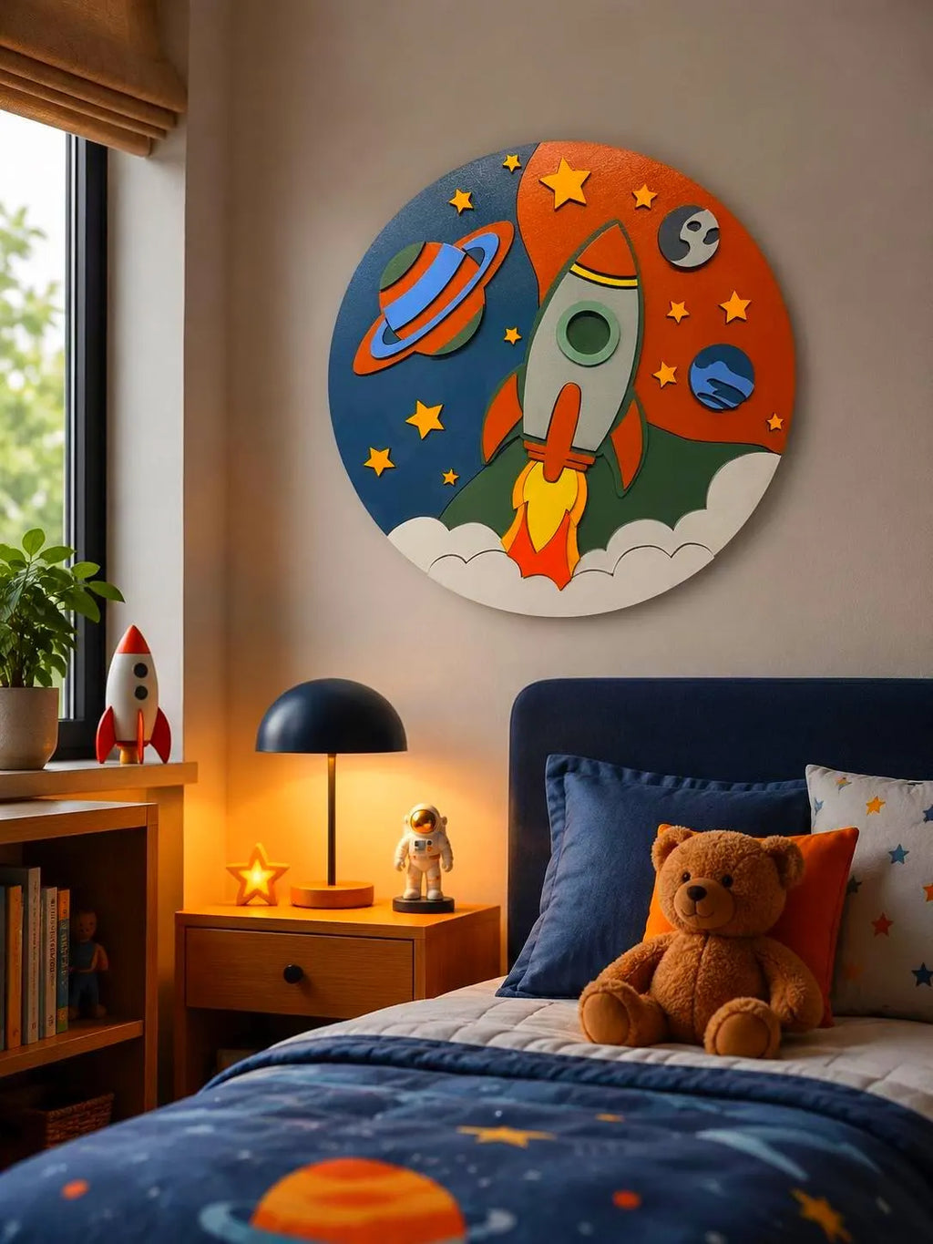 Rocket Ship Wall Decor | Space Nursery Sign | Layered Wooden Rocket Wall Art | Kids Room Decor