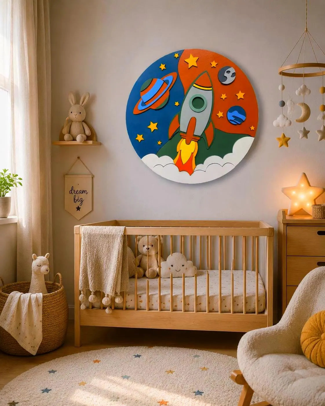 Rocket Ship Wall Decor | Space Nursery Sign | Layered Wooden Rocket Wall Art | Kids Room Decor