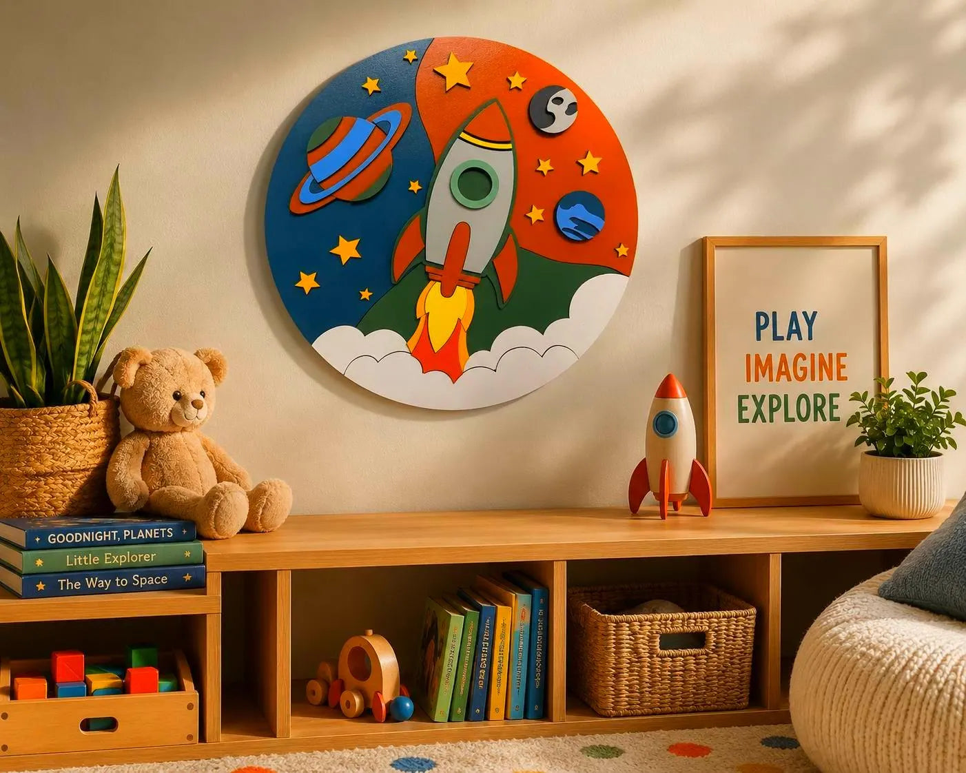 Rocket Ship Wall Decor | Space Nursery Sign | Layered Wooden Rocket Wall Art | Kids Room Decor