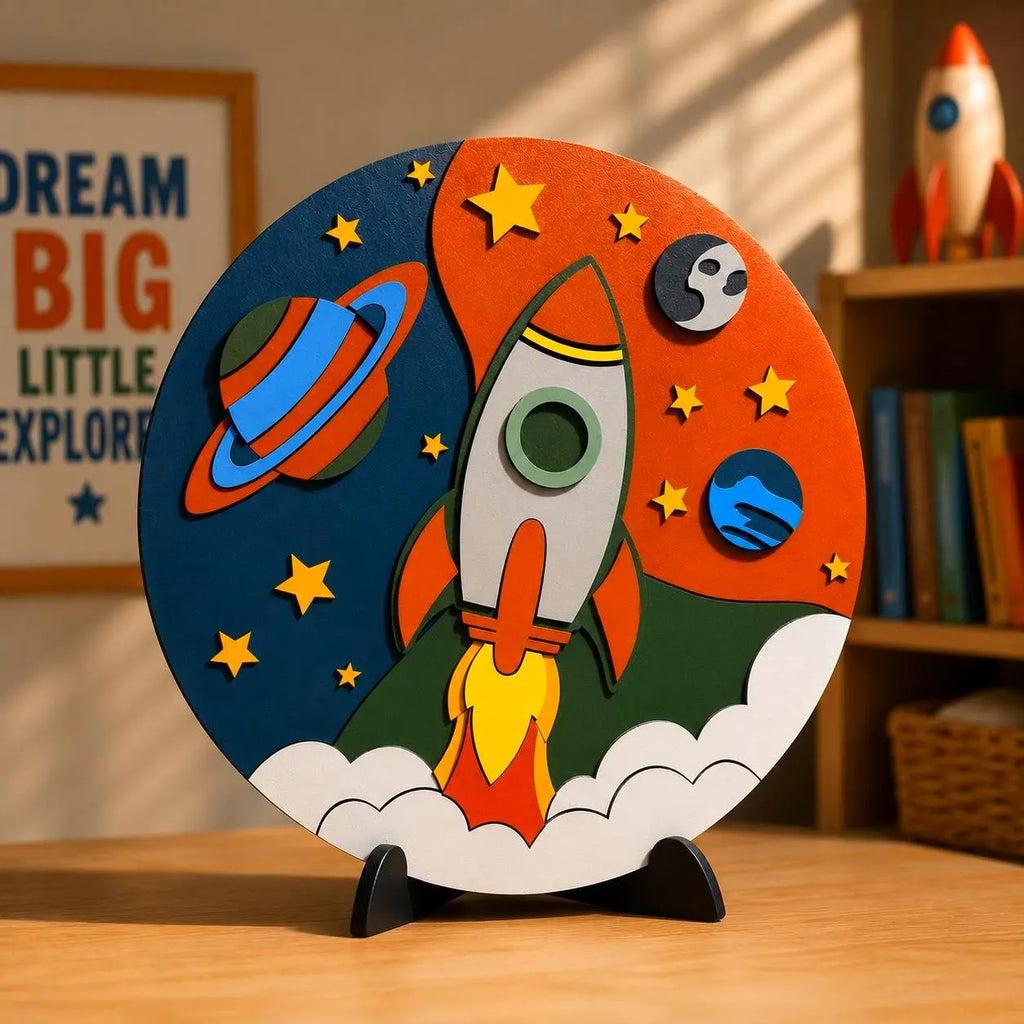 Rocket Ship Wall Decor | Space Nursery Sign | Layered Wooden Rocket Wall Art | Kids Room Decor