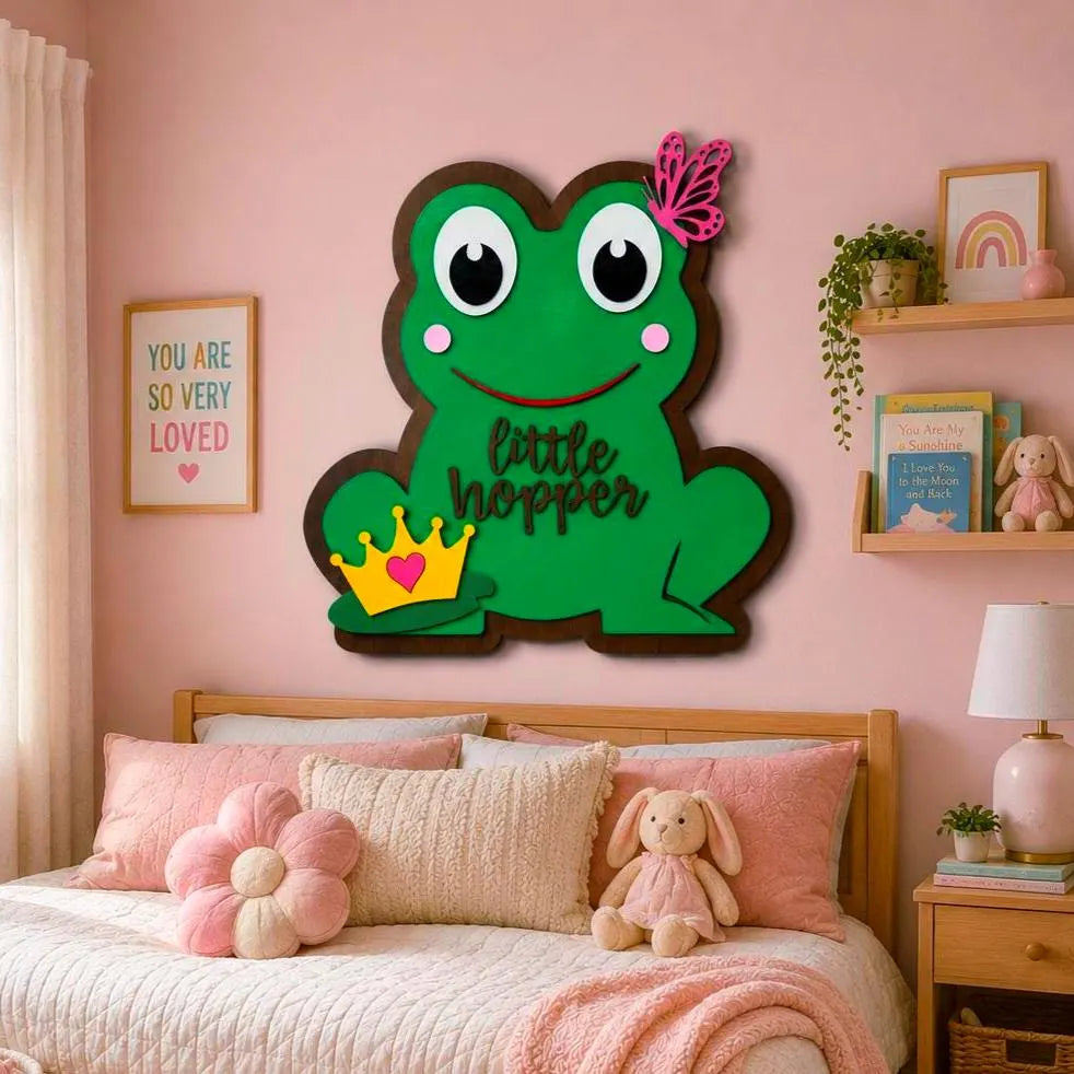 Little Hopper Frog Sign | Prince or Princess | Layered Wood Nursery Decor