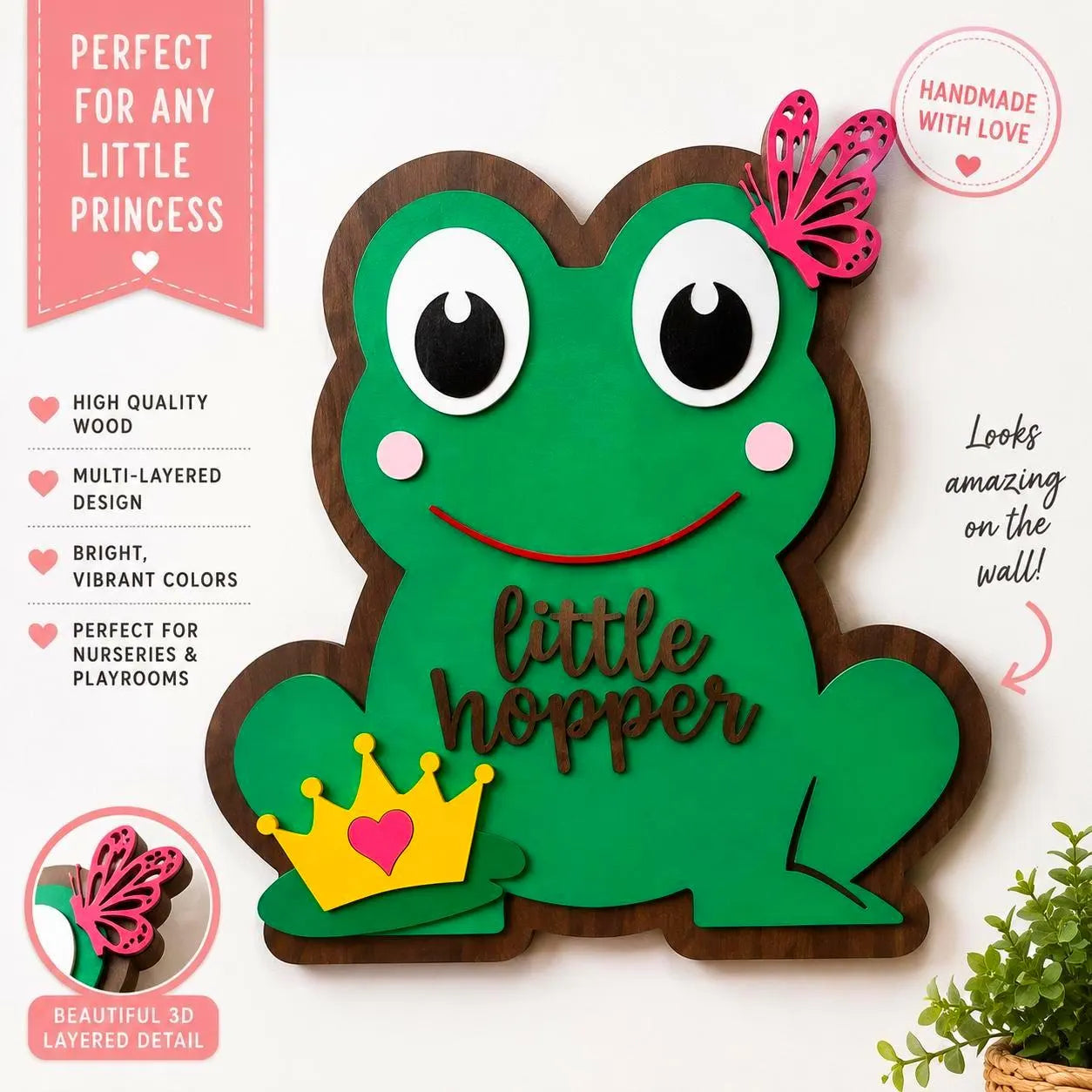 Little Hopper Frog Sign | Prince or Princess | Layered Wood Nursery Decor