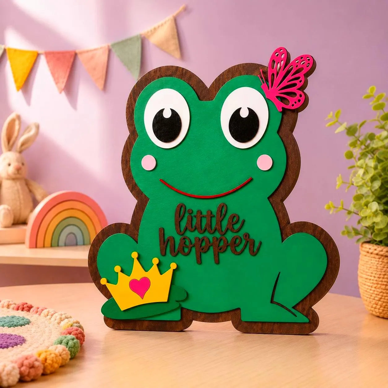 Little Hopper Frog Sign | Prince or Princess | Layered Wood Nursery Decor