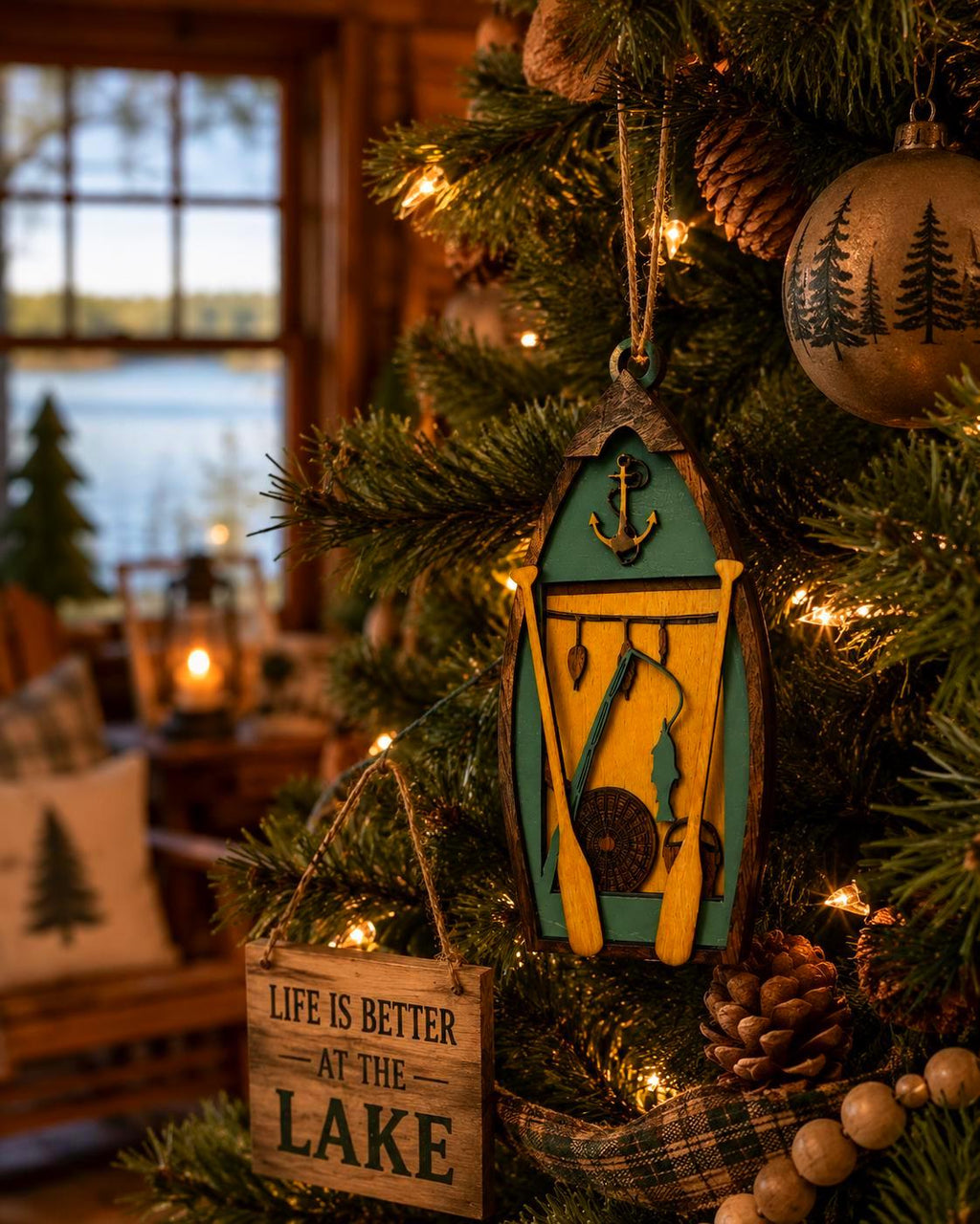 Fishing Boat Ornament | Lake Cabin Ornament | Fishing Christmas Tree Ornament | Layered Wooden Nautical Decor