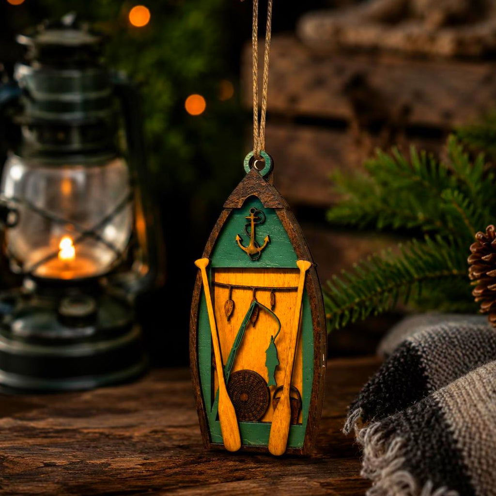 Fishing Boat Ornament | Lake Cabin Ornament | Fishing Christmas Tree Ornament | Layered Wooden Nautical Decor