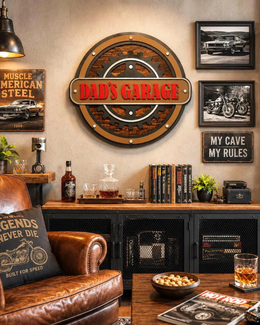Dad’s Garage Sign | Layered Garage Wall Decor | Man Cave Workshop Sign | Rustic Mechanic Wall Art