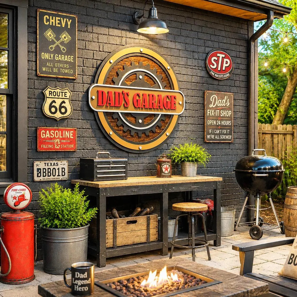 Dad’s Garage Sign | Layered Garage Wall Decor | Man Cave Workshop Sign | Rustic Mechanic Wall Art