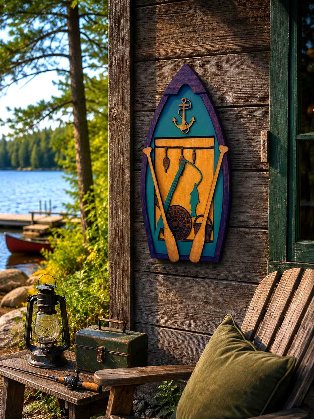 Fishing Boat Wall Decor | Layered Wooden Fishing Sign | Rustic Lake House & Cabin Decor