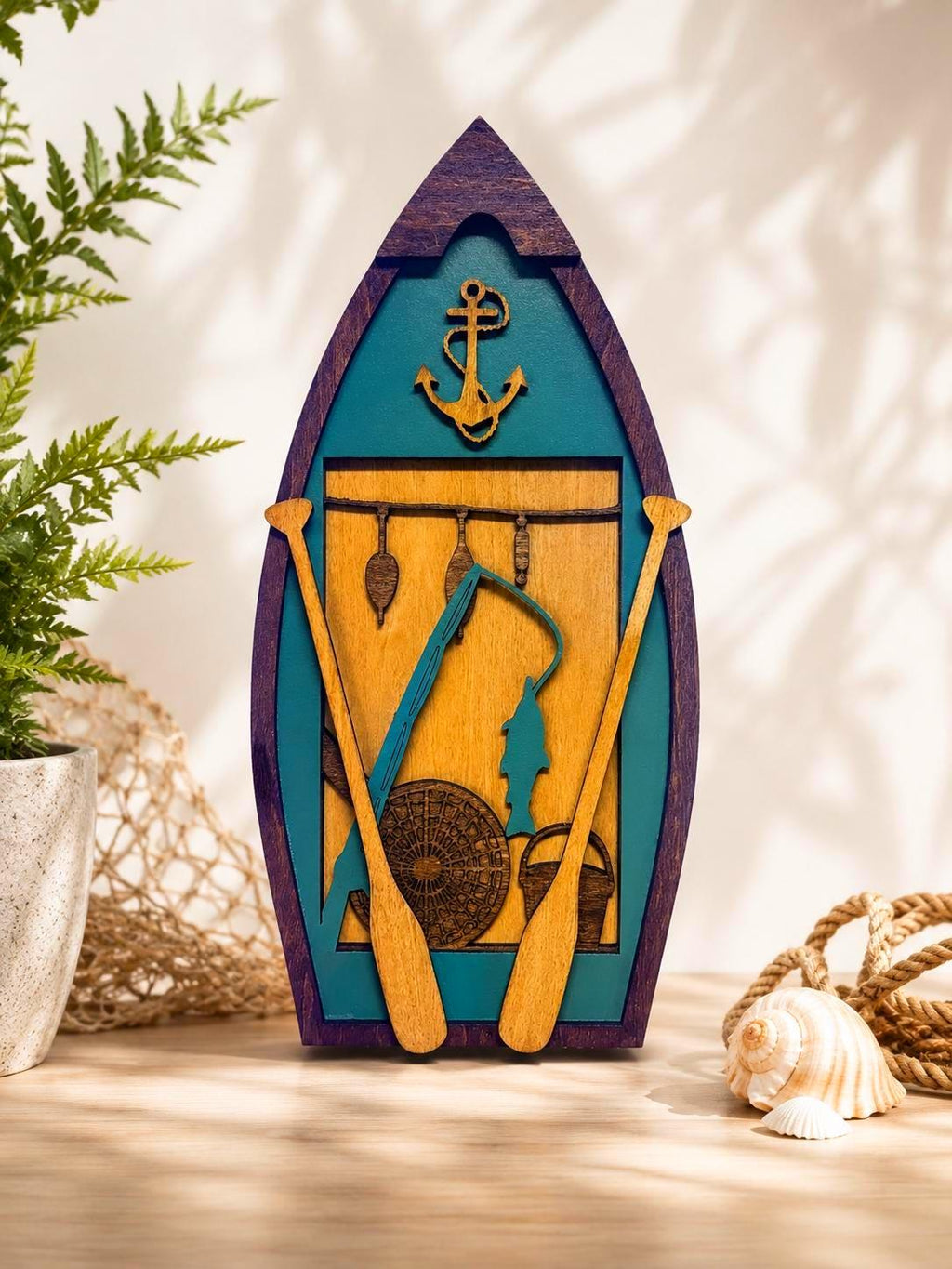 Fishing Boat Wall Decor | Layered Wooden Fishing Sign | Rustic Lake House & Cabin Decor