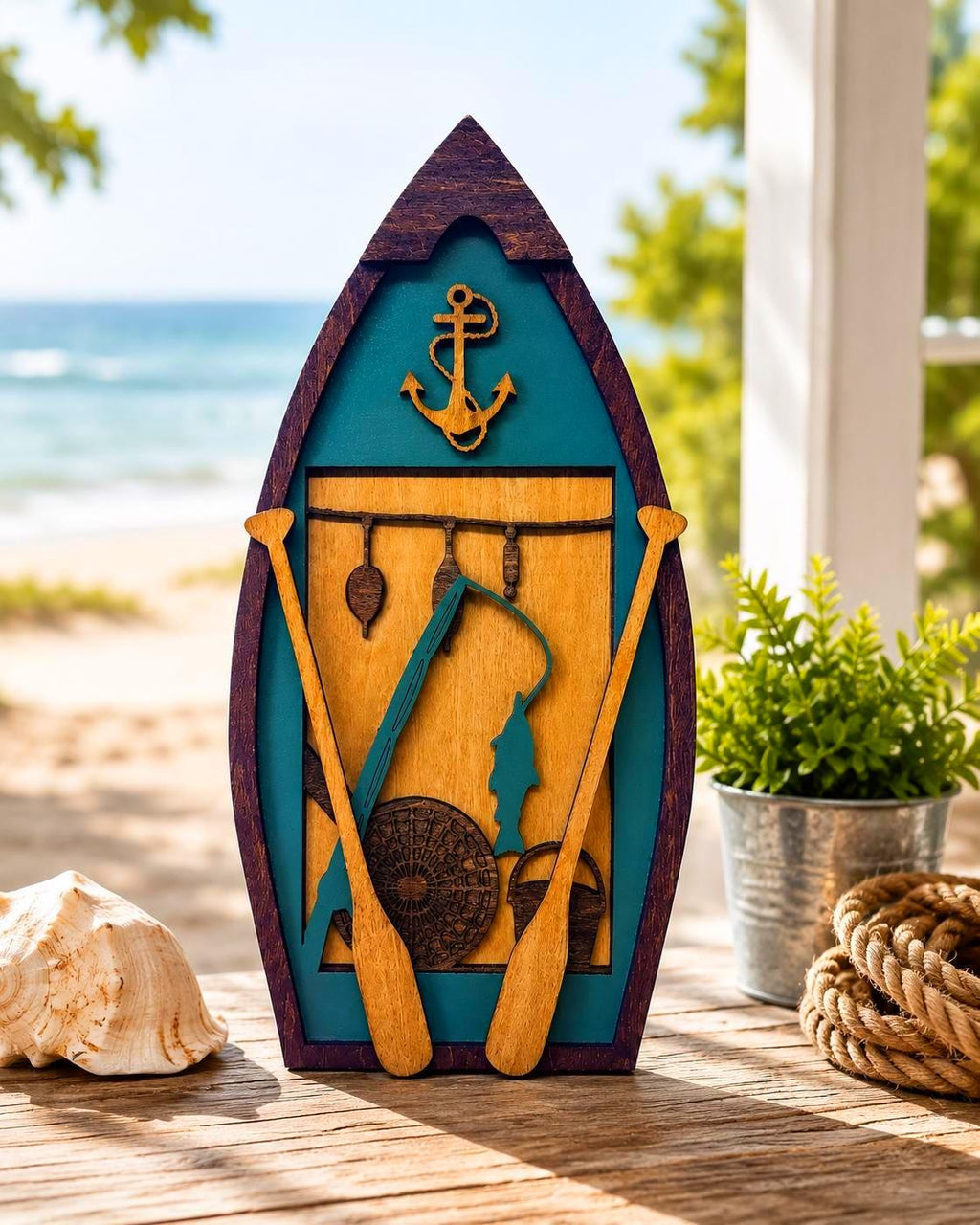 Fishing Boat Wall Decor | Layered Wooden Fishing Sign | Rustic Lake House & Cabin Decor