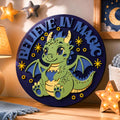 Believe In Magic Dragon Nursery Sign | Layered Wooden Dragon Wall Decor | Fantasy Kids Room Sign | Baby Dragon Nursery Decor