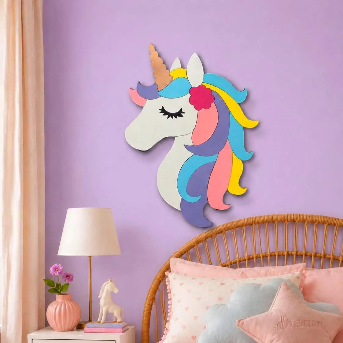 Layered Unicorn Wall Decor | Pastel Unicorn Nursery Sign | Wooden Kids Room Wall Art | Unicorn Bedroom Decor | Playroom Wall Hanging