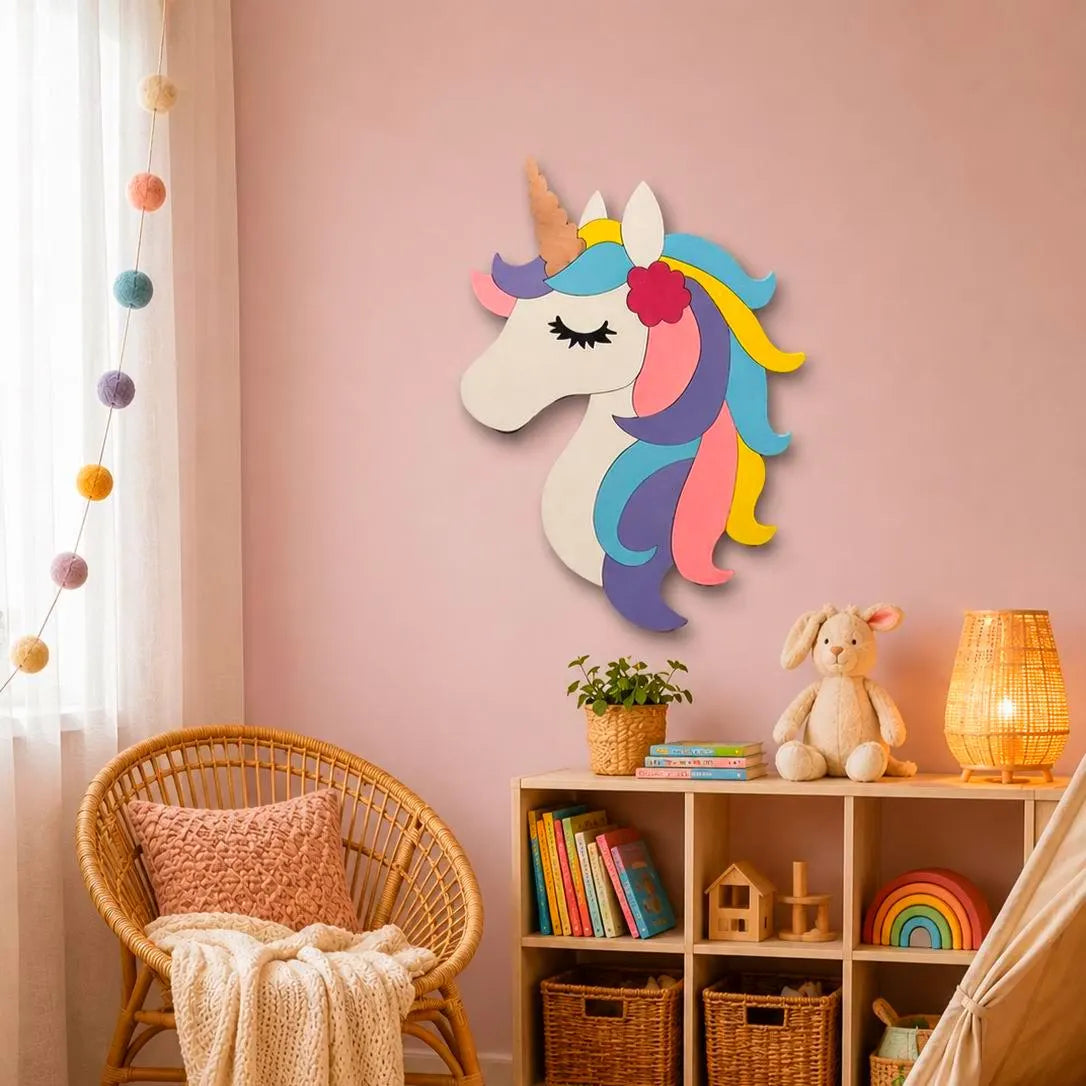 Layered Unicorn Wall Decor | Pastel Unicorn Nursery Sign | Wooden Kids Room Wall Art | Unicorn Bedroom Decor | Playroom Wall Hanging
