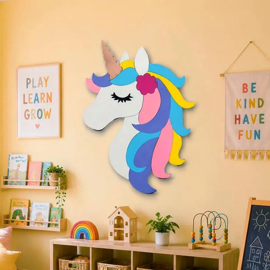 Layered Unicorn Wall Decor | Pastel Unicorn Nursery Sign | Wooden Kids Room Wall Art | Unicorn Bedroom Decor | Playroom Wall Hanging