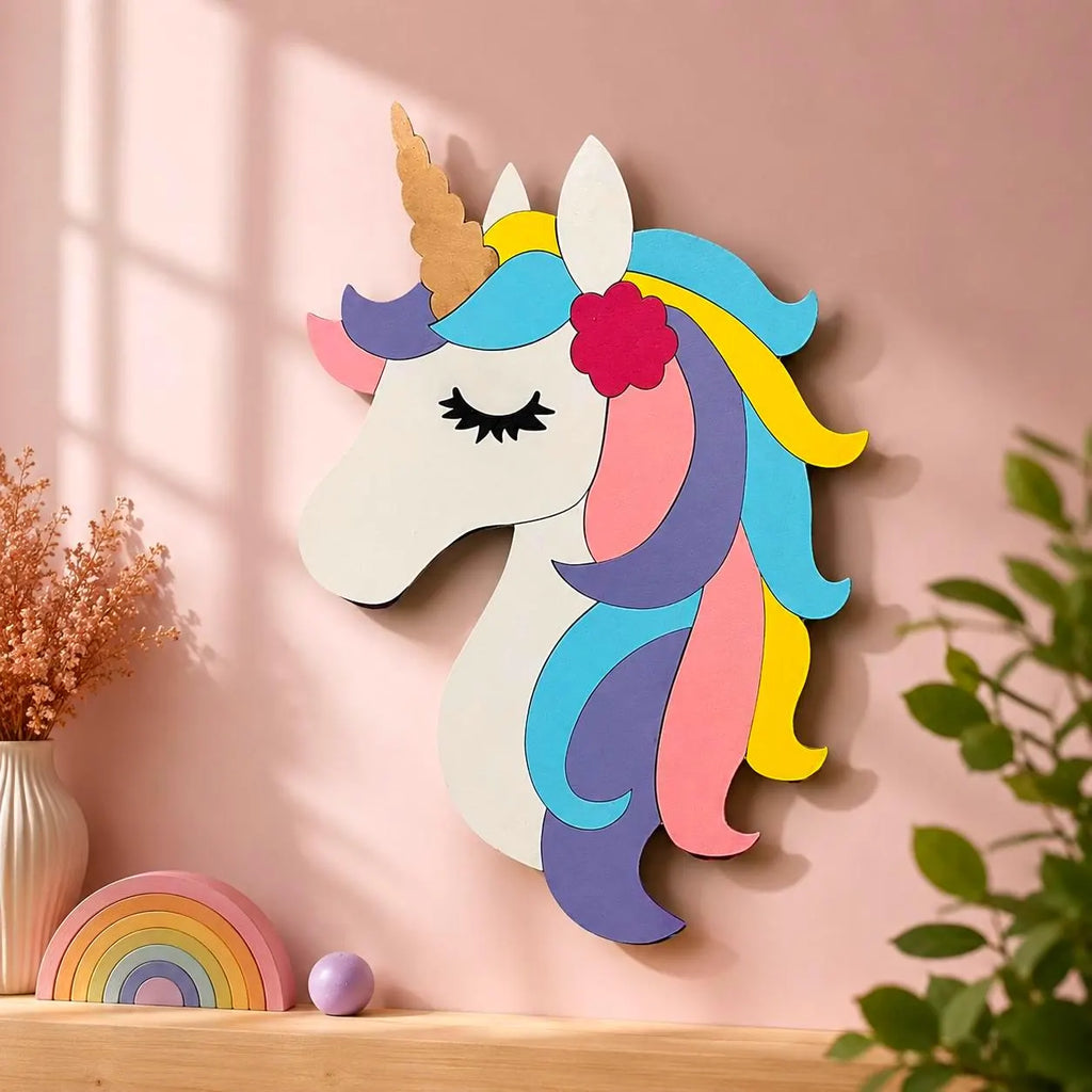Layered Unicorn Wall Decor | Pastel Unicorn Nursery Sign | Wooden Kids Room Wall Art | Unicorn Bedroom Decor | Playroom Wall Hanging