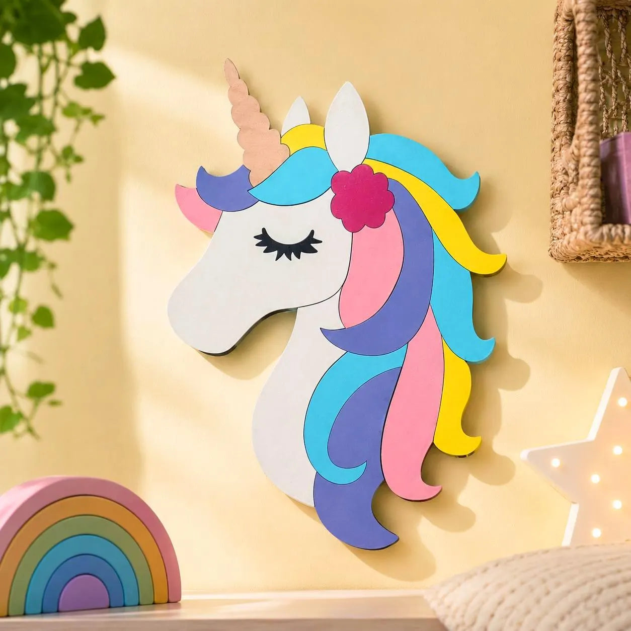 Layered Unicorn Wall Decor | Pastel Unicorn Nursery Sign | Wooden Kids Room Wall Art | Unicorn Bedroom Decor | Playroom Wall Hanging