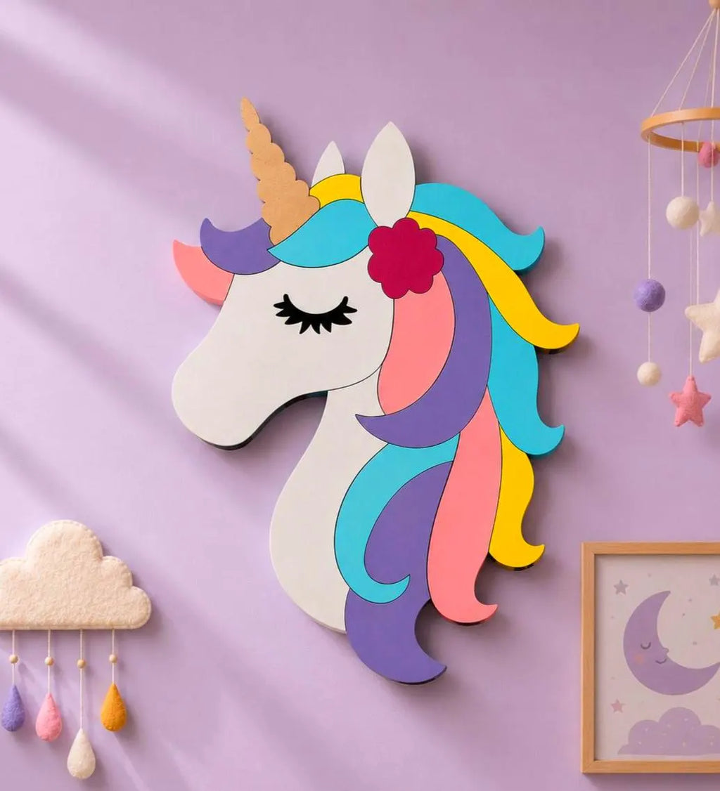 Layered Unicorn Wall Decor | Pastel Unicorn Nursery Sign | Wooden Kids Room Wall Art | Unicorn Bedroom Decor | Playroom Wall Hanging