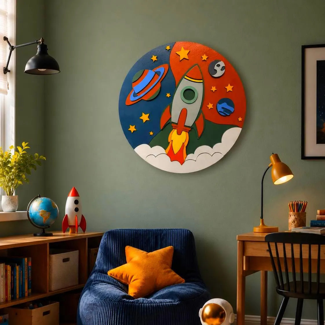 Rocket Ship Wall Decor | Space Nursery Sign | Layered Wooden Rocket Wall Art | Kids Room Decor