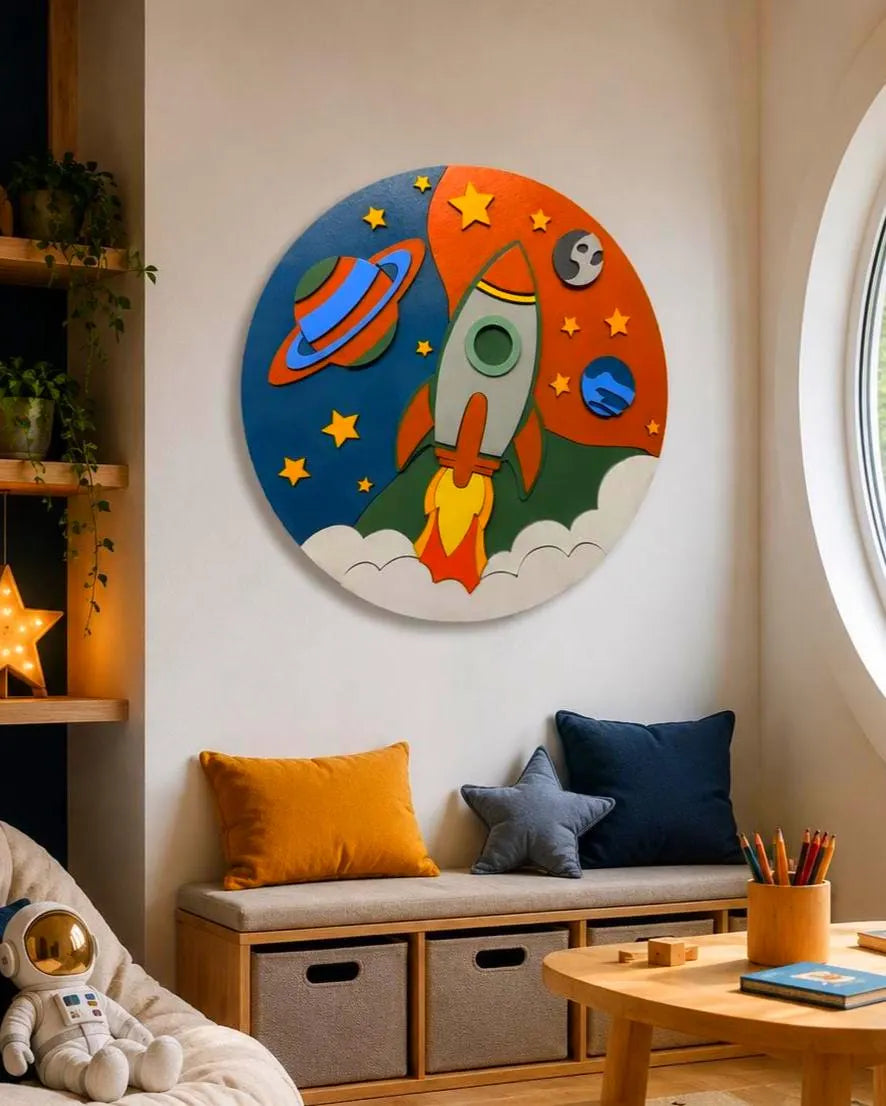 Rocket Ship Wall Decor | Space Nursery Sign | Layered Wooden Rocket Wall Art | Kids Room Decor