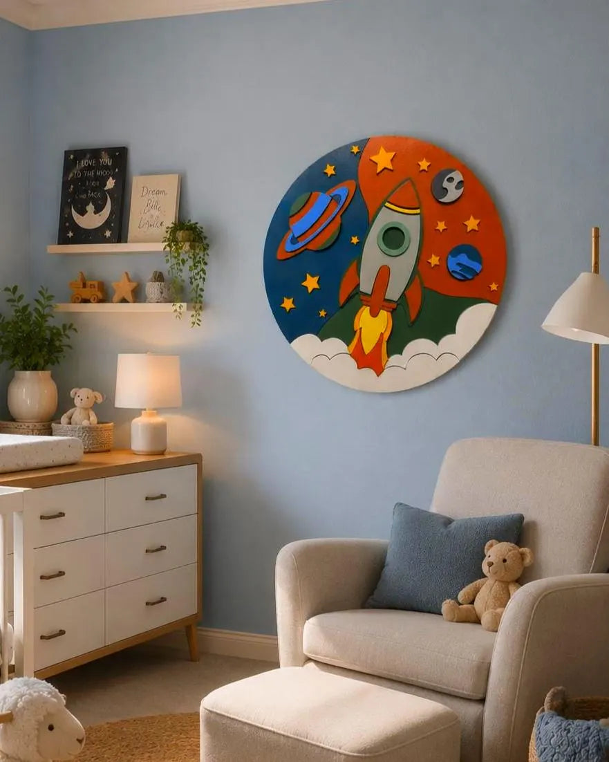 Rocket Ship Wall Decor | Space Nursery Sign | Layered Wooden Rocket Wall Art | Kids Room Decor