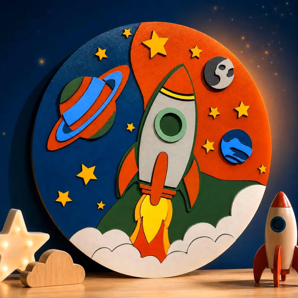 Rocket Ship Wall Decor | Space Nursery Sign | Layered Wooden Rocket Wall Art | Kids Room Decor