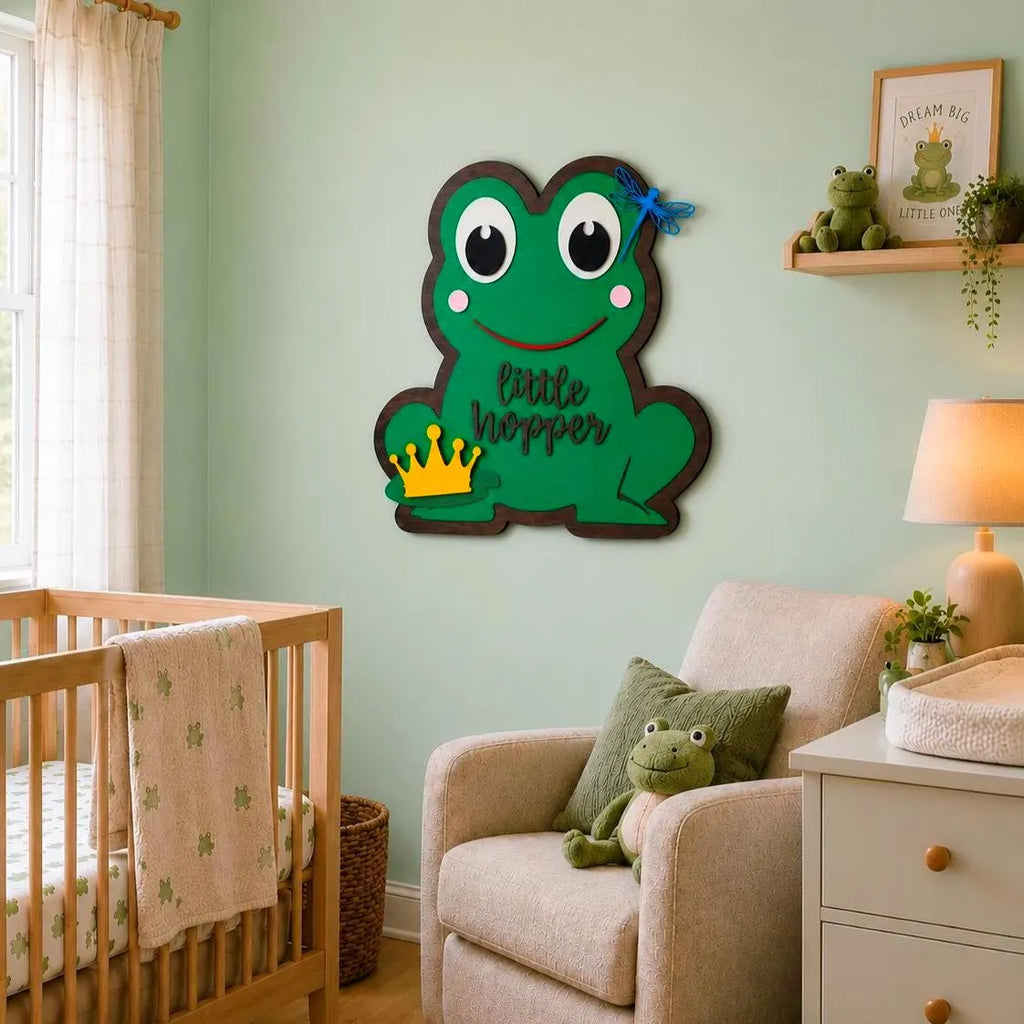 Little Hopper Frog Sign | Prince or Princess | Layered Wood Nursery Decor