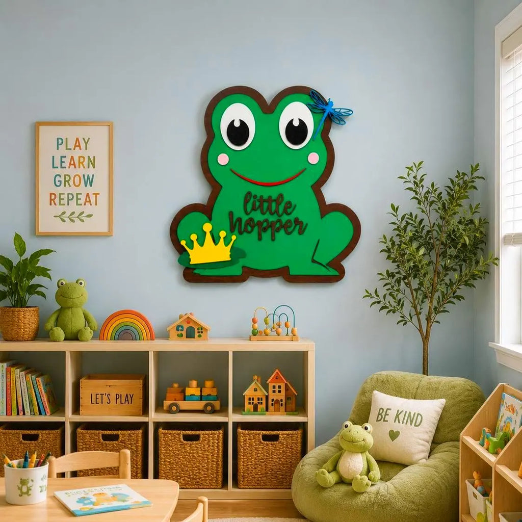 Little Hopper Frog Sign | Prince or Princess | Layered Wood Nursery Decor