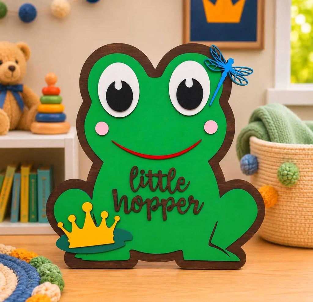 Little Hopper Frog Sign | Prince or Princess | Layered Wood Nursery Decor