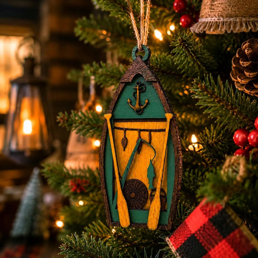 Fishing Boat Ornament | Lake Cabin Ornament | Fishing Christmas Tree Ornament | Layered Wooden Nautical Decor