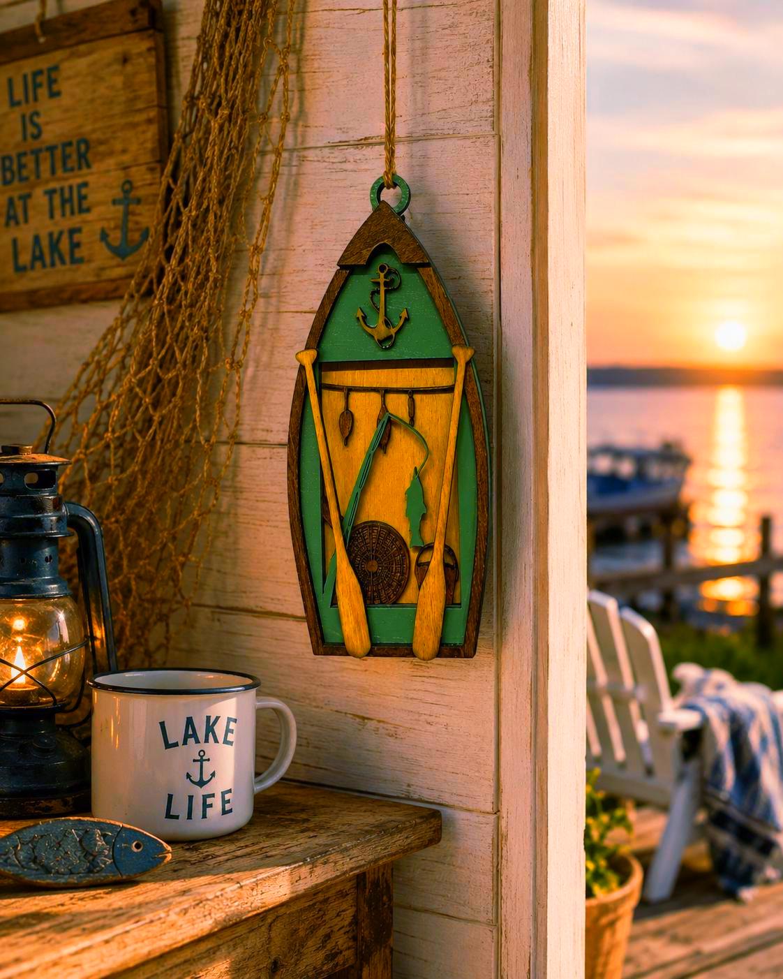 Fishing Boat Ornament | Lake Cabin Ornament | Fishing Christmas Tree Ornament | Layered Wooden Nautical Decor