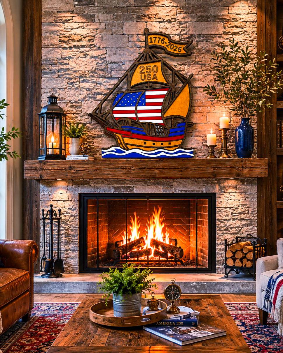 1776–2026 Patriotic Wooden Ship Sign | USA 250 Anniversary Wall Decor | Layered American Flag Ship | Military & Veteran Gift | Patriotic Wall Art