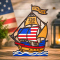 1776–2026 Patriotic Wooden Ship Sign | USA 250 Anniversary Wall Decor | Layered American Flag Ship | Military & Veteran Gift | Patriotic Wall Art