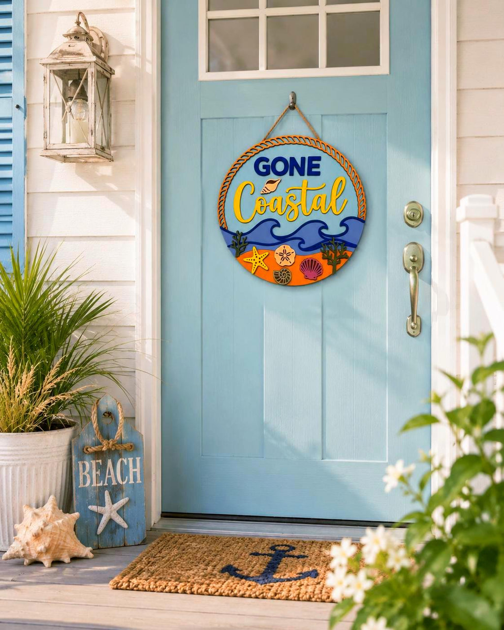 Gone Coastal Layered Wood Beach Sign | Coastal Wall Decor | Beach House Door Hanger | Nautical Summer Decor Handmade 3D Wood Decor